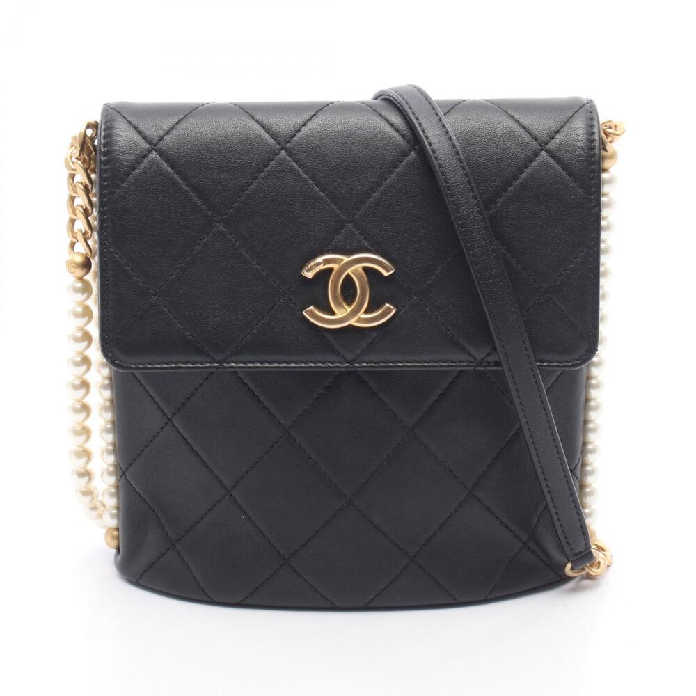 Chanel Matelasse Faux Pearl Shoulder Bag Leather Black